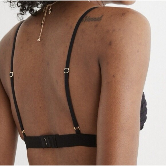 AERIE Velvet Mesh Stripe Triangle Black Bralette SIZE SMALL NWT - Picture 2 of 10